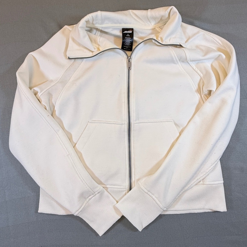 Avia Womens Full Zip Fleece Jacket Cream White Thumbhole Small 4-6 RN 52469 2490